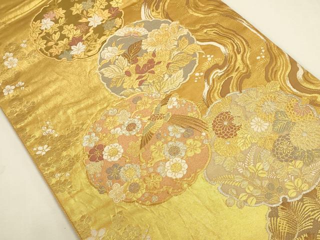 平和屋本店▼六通柄袋帯　墨流し雪輪紋　本金箔　正絹　逸品　DABK2619op