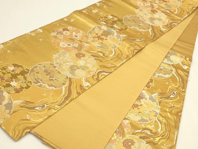 平和屋本店▼六通柄袋帯　墨流し雪輪紋　本金箔　正絹　逸品　DABK2619op