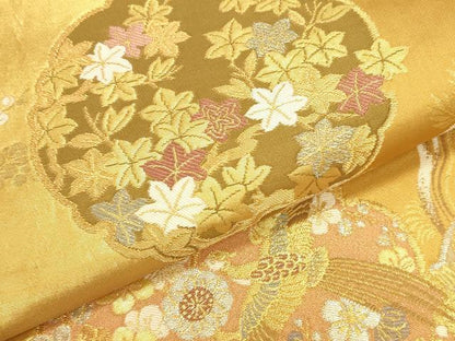 平和屋本店▼六通柄袋帯　墨流し雪輪紋　本金箔　正絹　逸品　DABK2619op
