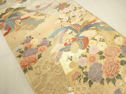 平和屋本店▼西陣　六通柄袋帯　唐織　鳳凰流水花文　珀鳳錦　本金貮重箔　正絹　逸品　DABK2620op