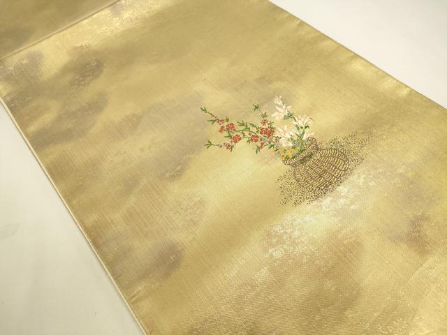 平和屋本店▼太鼓柄袋帯　唐織　飾花文　引箔　本金箔　正絹　逸品　DABK2622op