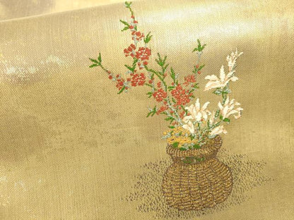 平和屋本店▼太鼓柄袋帯　唐織　飾花文　引箔　本金箔　正絹　逸品　DABK2622op