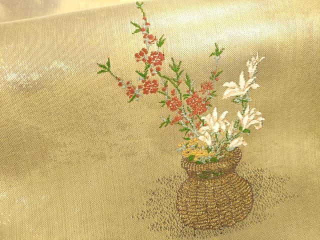 平和屋本店▼太鼓柄袋帯　唐織　飾花文　引箔　本金箔　正絹　逸品　DABK2622op