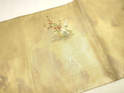 平和屋本店▼太鼓柄袋帯　唐織　飾花文　引箔　本金箔　正絹　逸品　DABK2622op