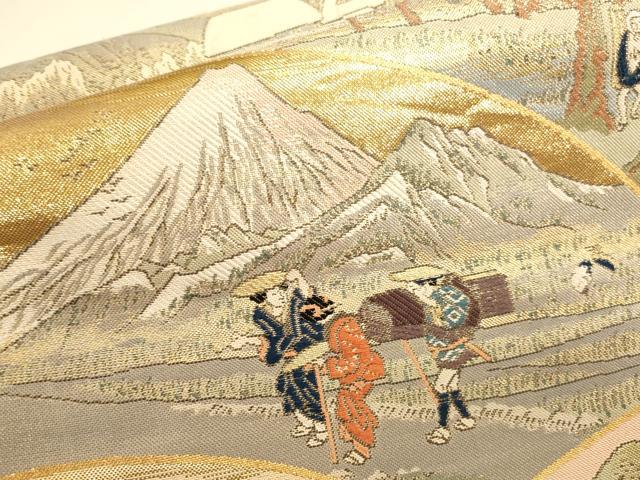 平和屋本店▼全通全景柄袋帯　東海道五拾三次絵図　本金箔織　正絹　逸品　DABK2626op