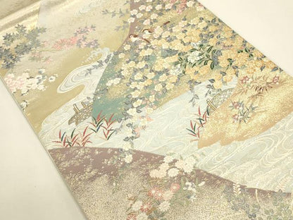 平和屋本店▼六通柄袋帯　唐織　遠山花暦　九百錦本金箔　正絹　逸品　DABK2631op