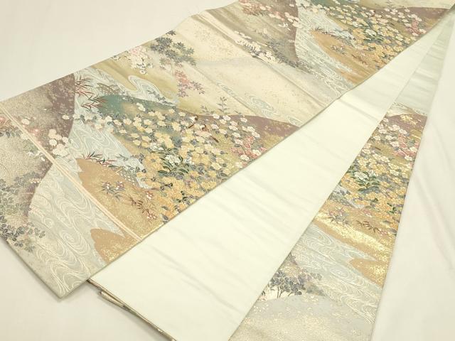 平和屋本店▼六通柄袋帯　唐織　遠山花暦　九百錦本金箔　正絹　逸品　DABK2631op