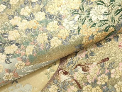 平和屋本店▼六通柄袋帯　唐織　遠山花暦　九百錦本金箔　正絹　逸品　DABK2631op