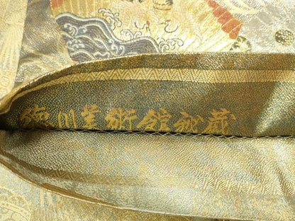 平和屋着物▼極上　西陣あさぎ　全通全景柄袋帯　扇面花文　徳川美術館秘蔵　本金プラチナ二重箔　正絹　逸品　DABK2636op