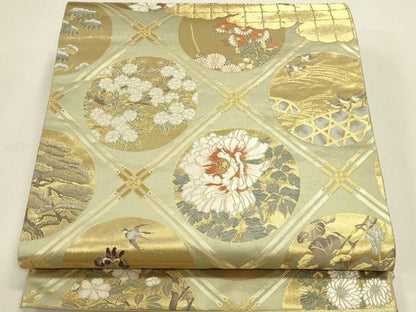 平和屋本店▼全通全景柄袋帯　唐織　傘松閣天井絵　永平寺　本金箔二重箔織　反端・証明書付き　正絹　逸品　DABK2638op