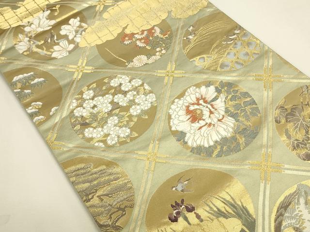 平和屋本店▼全通全景柄袋帯　唐織　傘松閣天井絵　永平寺　本金箔二重箔織　反端・証明書付き　正絹　逸品　DABK2638op