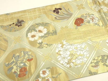 平和屋本店▼全通全景柄袋帯　唐織　傘松閣天井絵　永平寺　本金箔二重箔織　反端・証明書付き　正絹　逸品　DABK2638op