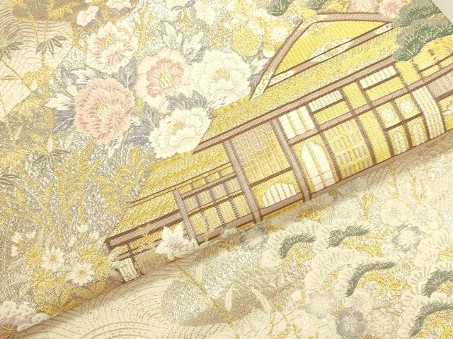 平和屋本店▼六通柄袋帯　唐織　流水古都之旅　九百本金弐重織　正絹　逸品　DABK2641op