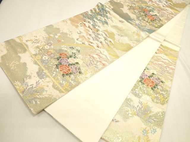 平和屋本店▼六通柄袋帯　唐織　檜垣流水花文　九百本金弐重織　正絹　逸品　DABK2642op
