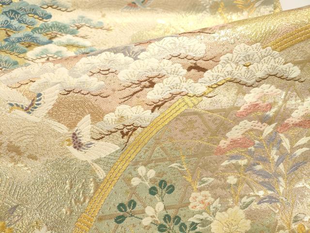 平和屋本店▼六通柄袋帯　唐織　檜垣流水花文　九百本金弐重織　正絹　逸品　DABK2642op