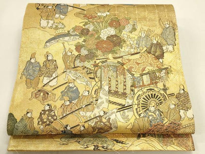 平和屋本店▼佐賀錦　全通全景柄袋帯　都祭礼図　本金二重箔　正絹　逸品　未使用　DABK2644op