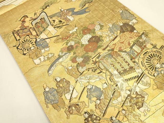 平和屋本店▼佐賀錦　全通全景柄袋帯　都祭礼図　本金二重箔　正絹　逸品　未使用　DABK2644op