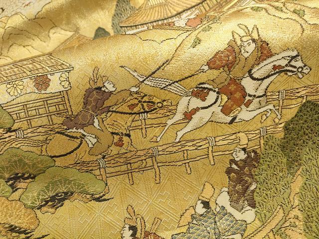 平和屋本店▼佐賀錦　全通全景柄袋帯　都祭礼図　本金二重箔　正絹　逸品　未使用　DABK2644op