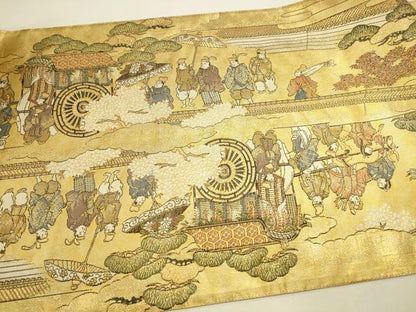 平和屋本店▼佐賀錦　全通全景柄袋帯　都祭礼図　本金二重箔　正絹　逸品　未使用　DABK2644op