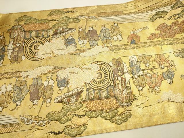 平和屋本店▼佐賀錦　全通全景柄袋帯　都祭礼図　本金二重箔　正絹　逸品　未使用　DABK2644op