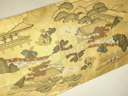 平和屋本店▼佐賀錦　全通全景柄袋帯　都祭礼図　本金二重箔　正絹　逸品　未使用　DABK2644op