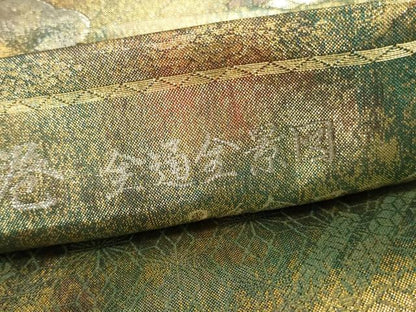 平和屋本店▼極上　西陣あさぎ　全通全景柄袋帯　人物風景文　24金プラチナ二重箔　正絹　逸品　DABK2645op