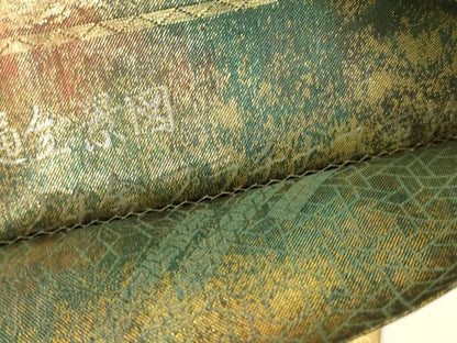 平和屋本店▼極上　西陣あさぎ　全通全景柄袋帯　人物風景文　24金プラチナ二重箔　正絹　逸品　DABK2645op