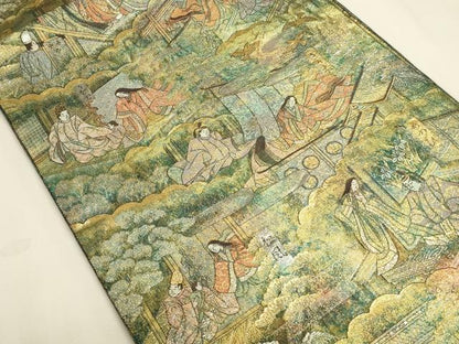 平和屋本店▼全通全景柄袋帯　源氏物語絵巻　24金プラチナ二重箔　正絹　逸品　DABK2648op