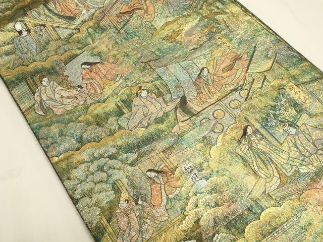 平和屋本店▼全通全景柄袋帯　源氏物語絵巻　24金プラチナ二重箔　正絹　逸品　DABK2648op