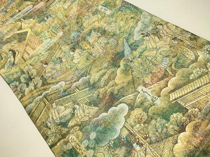 平和屋本店▼全通全景柄袋帯　源氏物語絵巻　24金プラチナ二重箔　正絹　逸品　DABK2648op