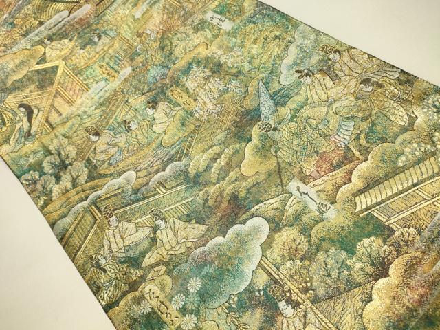 平和屋本店▼全通全景柄袋帯　源氏物語絵巻　24金プラチナ二重箔　正絹　逸品　DABK2648op