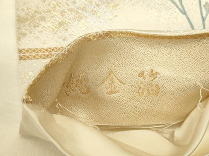 平和屋本店▼六通柄袋帯　唐織　草花　純金箔　正絹　逸品　DABK2652op