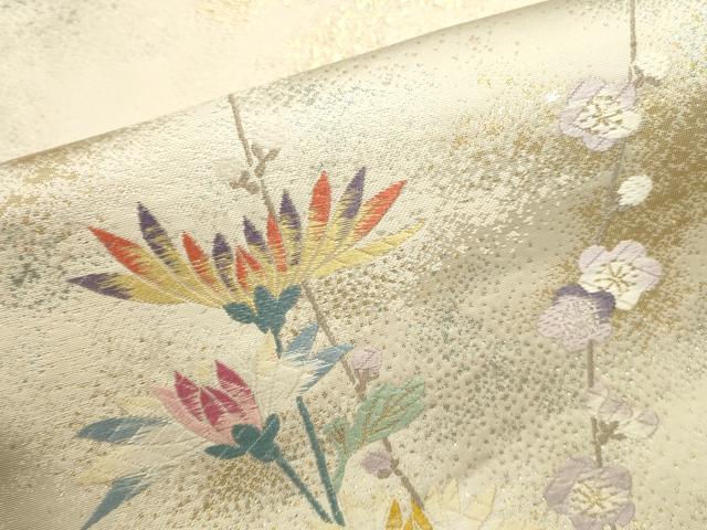 平和屋本店▼六通柄袋帯　唐織　草花　純金箔　正絹　逸品　DABK2652op