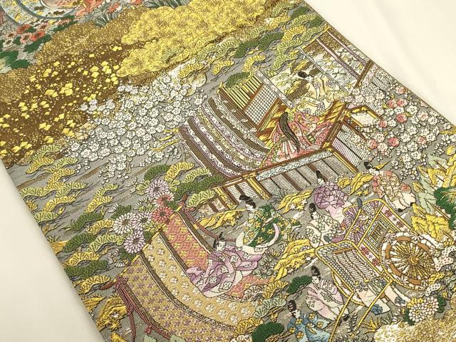 平和屋本店▼全通全景柄袋帯　唐織　人物花文　弐拾四金箔　正絹　逸品　未使用　DABK2654op