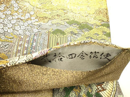 平和屋本店▼全通全景柄袋帯　唐織　人物花文　弐拾四金箔　正絹　逸品　未使用　DABK2654op