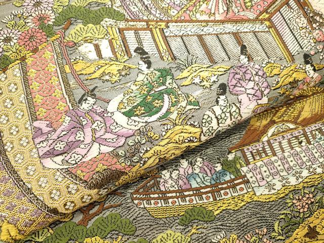 平和屋本店▼全通全景柄袋帯　唐織　人物花文　弐拾四金箔　正絹　逸品　未使用　DABK2654op