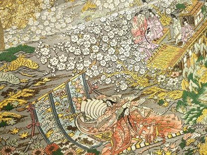 平和屋本店▼全通全景柄袋帯　唐織　人物花文　弐拾四金箔　正絹　逸品　未使用　DABK2654op