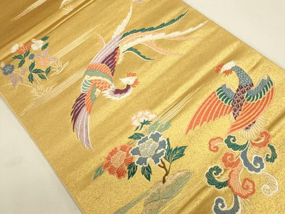 平和屋本店▼六通柄袋帯　唐織　鳳凰花文　九百錦　本金　摺箔二重織　正絹　逸品　DABK2655op
