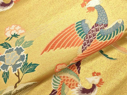 平和屋本店▼六通柄袋帯　唐織　鳳凰花文　九百錦　本金　摺箔二重織　正絹　逸品　DABK2655op
