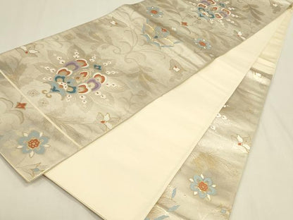 平和屋本店▼六通柄袋帯　唐織　更紗花文　本金二重箔　引箔　正絹　逸品　DABK2656op
