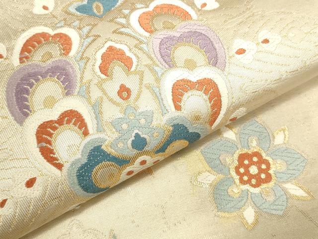 平和屋本店▼六通柄袋帯　唐織　更紗花文　本金二重箔　引箔　正絹　逸品　DABK2656op