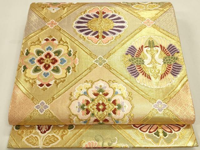 平和屋本店▼六通柄袋帯　唐織　吉祥格天井　本金箔　正絹　逸品　DABK2658op