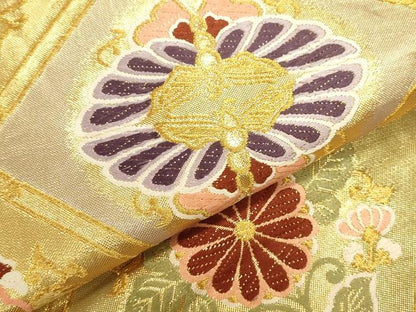 平和屋本店▼六通柄袋帯　唐織　吉祥格天井　本金箔　正絹　逸品　DABK2658op