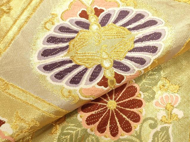 平和屋本店▼六通柄袋帯　唐織　吉祥格天井　本金箔　正絹　逸品　DABK2658op
