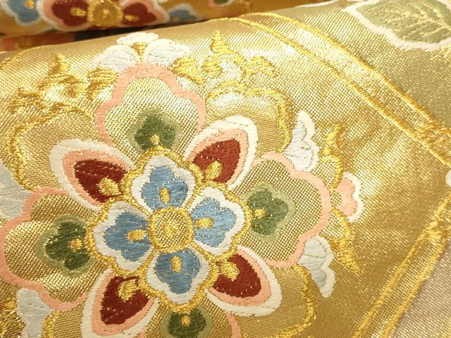 平和屋本店▼六通柄袋帯　唐織　吉祥格天井　本金箔　正絹　逸品　DABK2658op