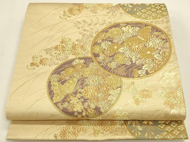 平和屋本店▼六通柄袋帯　花蝶丸文　本金箔蒔絵　正絹　逸品　DABK2659op