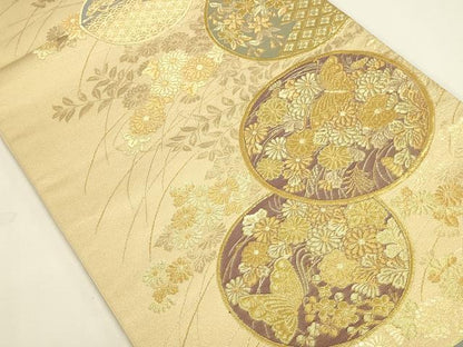 平和屋本店▼六通柄袋帯　花蝶丸文　本金箔蒔絵　正絹　逸品　DABK2659op