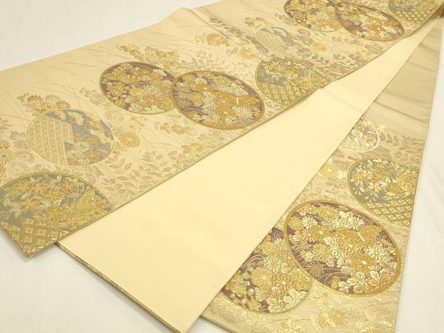 平和屋本店▼六通柄袋帯　花蝶丸文　本金箔蒔絵　正絹　逸品　DABK2659op