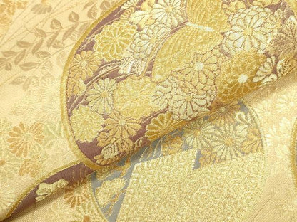 平和屋本店▼六通柄袋帯　花蝶丸文　本金箔蒔絵　正絹　逸品　DABK2659op