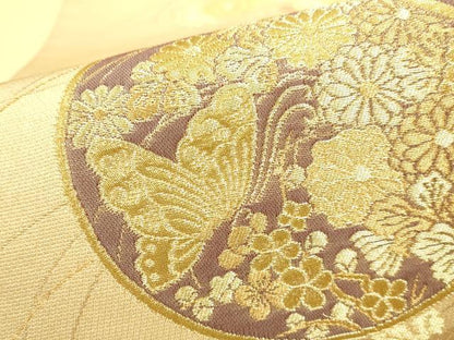 平和屋本店▼六通柄袋帯　花蝶丸文　本金箔蒔絵　正絹　逸品　DABK2659op